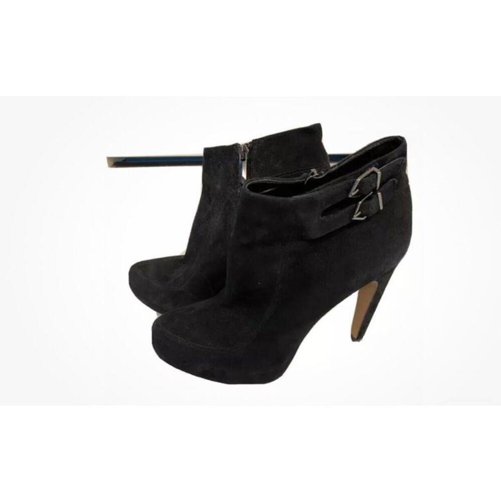 Sam Edelman Womens Boots Kit Black Suede Heels Ankle Booties Buckle Size 8.5M
